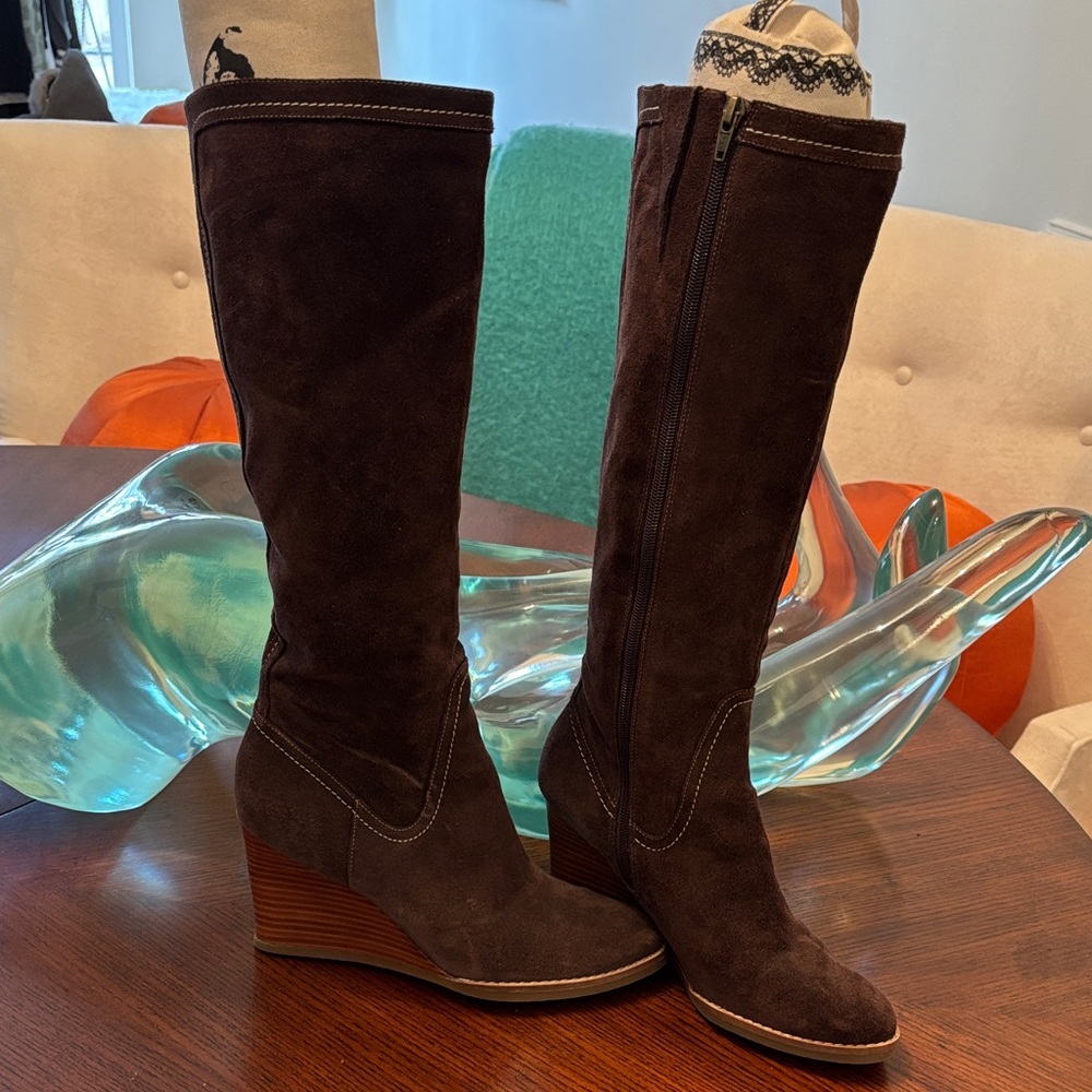 LOFT Dark Brown Suede Wedge Boots
